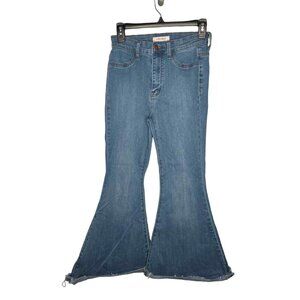 Vibrant MIU Jeans Women Blue boot cut Bell Bottom raw hem Size 9 (W28)